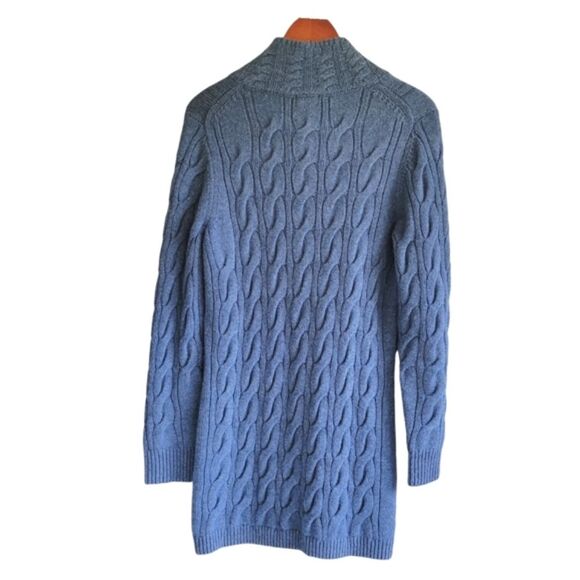 LL Bean Long Cable Knit Wool Cardigan Sweater Blue Women's Medium - Picture 2 of 6
